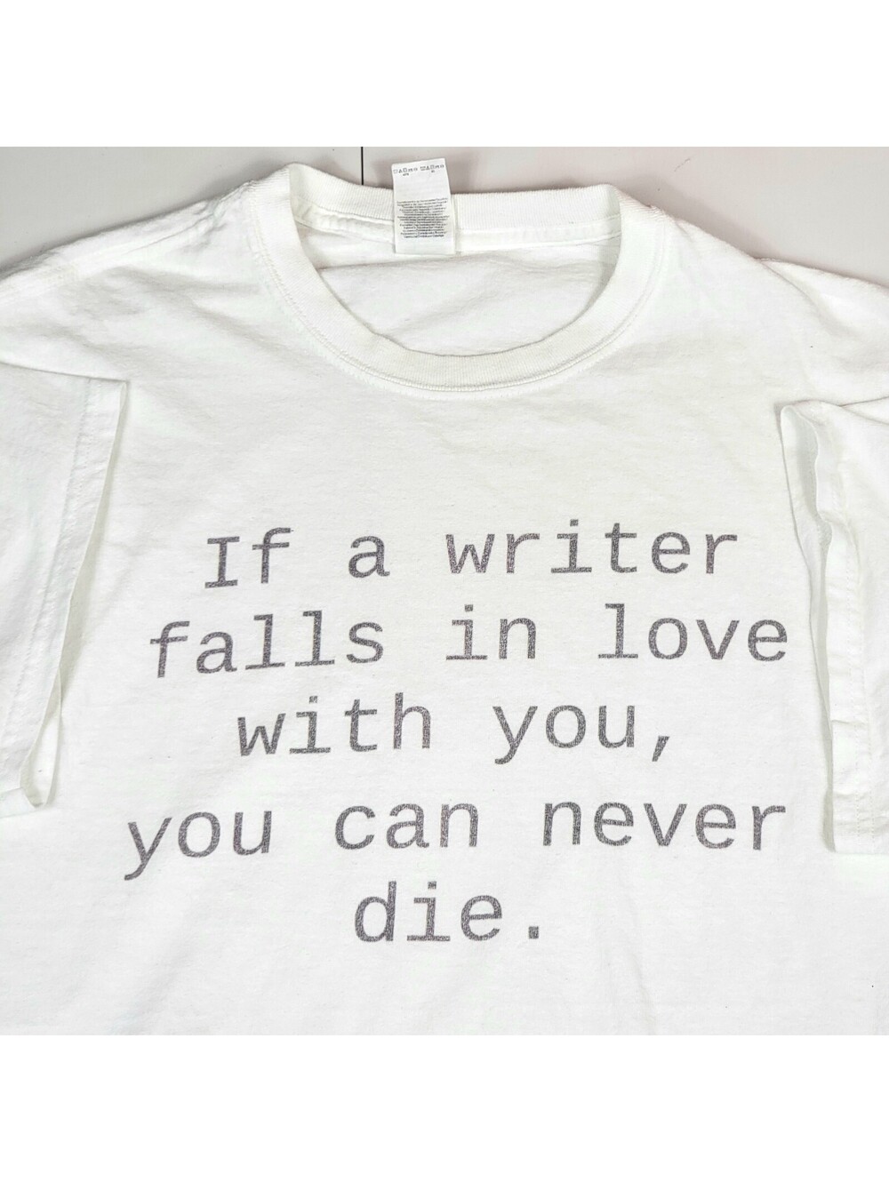 Minimalist White Graphic T-Shirt XL Poetry Quote Writer Tee